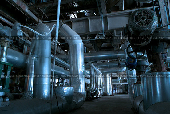   Pipes, tubes, machinery and steam turbine at a power plant. Стоковое фото, агентство Ingram Publishing / Фотобанк Лори