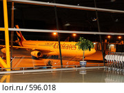 Самолет авиакомпании Эмираты (Emirates) за окном аэропорта (2008 год). Редакционное фото, фотограф Алексей Еманов / Фотобанк Лори