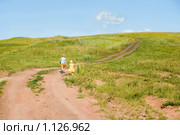 Летний пейзаж с бегущими детьми. Стоковое фото, фотограф Типляшина Евгения / Фотобанк Лори