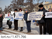 Люди с плакатами на митинге против возобновления работы Байкальского БЦБК. г.Иркутск 13 февраля 2010 г. Редакционное фото, фотограф Игнатьев Михаил / Фотобанк Лори