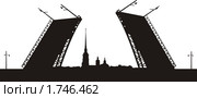 Силуэт Петропавловской крепости с разведенным мостом. Санкт-Петербург. Стоковая иллюстрация, иллюстратор Куликова Татьяна / Фотобанк Лори