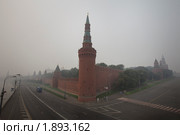 Московский день в дыму от горящих лесов, Кремль, Москва (2010 год). Редакционное фото, фотограф Николай Винокуров / Фотобанк Лори