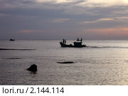 Рыболовецкое судно плывет в вечернем море. Стоковое фото, фотограф Яна Королёва / Фотобанк Лори