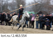 Донской казак с копьем скачет на коне ( с проводкой) (2011 год). Редакционное фото, фотограф Виктор Филиппович Погонцев / Фотобанк Лори