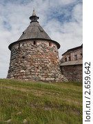 Башня Соловецкого монастыря на травянистом склоне (2007 год). Редакционное фото, фотограф Родион Власов / Фотобанк Лори