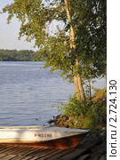 Пейзаж с берёзой на берегу на закате. Город Плёс на Волге (2010 год). Редакционное фото, фотограф Лада Иванова / Фотобанк Лори