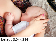 Младенец сосет грудь. Стоковое фото, фотограф Куликова Вероника / Фотобанк Лори