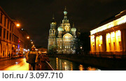 Храм Спаса на крови в Санкт-Петербурге ночью - таймлапс (2011 год). Редакционное видео, видеограф Михаил Коханчиков / Фотобанк Лори