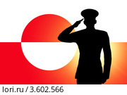 Флаг Гренландии с силуэтом военного, отдающего честь. Стоковая иллюстрация, иллюстратор Александр Макаров / Фотобанк Лори
