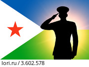 Флаг Джибути с силуэтом военного, отдающего честь. Стоковая иллюстрация, иллюстратор Александр Макаров / Фотобанк Лори
