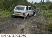Автомобиль "Нива" застрял на лесной дороге (2012 год). Редакционное фото, фотограф Dmitry29 / Фотобанк Лори