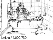 Девушка вылезает из ванны с нефтью. Рисунок. Стоковая иллюстрация, иллюстратор Сергей Костарев / Фотобанк Лори