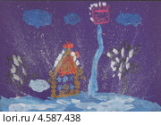 Зима. Рисунок на цветном фоне. Гуашь. Стоковая иллюстрация, иллюстратор Говорова Лариса / Фотобанк Лори