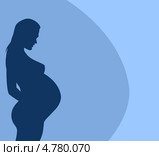 Контурный силуэт беременной женщины, синий фон. Стоковая иллюстрация, иллюстратор Ирина Балина / Фотобанк Лори