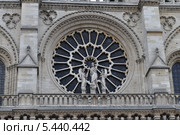Витраж-роза над центральным порталом Собора Парижской Богоматери (Notre Dame de Paris), Париж, Франция (2013 год). Стоковое фото, фотограф Дарья Кравченко / Фотобанк Лори