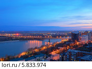 Россия. Ростов-на-Дону. Вид на ночной город и Ворошиловский мост через реку Дон (2013 год). Стоковое фото, фотограф Арестов Андрей Павлович / Фотобанк Лори