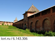 Стена и башни Зарайского кремля летним днем (2014 год). Редакционное фото, фотограф Енин Арсений / Фотобанк Лори