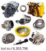two motors and automotive parts. Isolated over white. Стоковое фото, фотограф Яков Филимонов / Фотобанк Лори