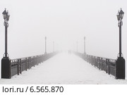 Люди на мосту во время тумана. Стоковое фото, фотограф Елена Кирьян / Фотобанк Лори