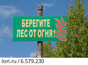 Табличка "Берегите лес от огня" Стоковое фото, фотограф Елена Коромыслова / Фотобанк Лори