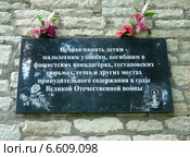 Псков. Мемориальная доска "Детям - малолетним узникам, погибшим в фашистских концлагерях и гестаповских тюрьмах в годы Великой Отечественной войны" (2014 год). Редакционное фото, фотограф Наталия Журавлёва / Фотобанк Лори