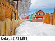 Занесённая снегом улица в дачном посёлке. Стоковое фото, фотограф Евгений Мухортов / Фотобанк Лори