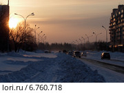 Утро. Проспект Первостроителей, город Комсомольск-на-Амуре, Хабаровский край (2014 год). Стоковое фото, фотограф Алёна Кухтина / Фотобанк Лори