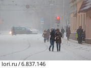 Горожане в снегопад (2014 год). Стоковое фото, фотограф Родион Власов / Фотобанк Лори