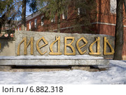 Знак "Медведь" в селе Медведь в Новгородской области (2012 год). Редакционное фото, фотограф Солодовникова Елена / Фотобанк Лори