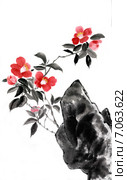 Камелия (Camellia). Рисунок гохуа в стиле се-и. Стоковая иллюстрация, иллюстратор Заноза-Ру / Фотобанк Лори