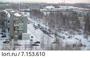 Центральная часть города Сегежа, Карелия. Бульвар Советов в зимнее время года (2015 год). Стоковое видео, видеограф Кекяляйнен Андрей / Фотобанк Лори