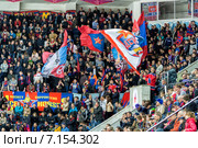 Болельщики команды ЦСКА на трибунах ЛСК ЦСКА в Москве (2015 год). Редакционное фото, фотограф Сергей Лаврентьев / Фотобанк Лори