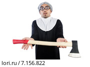 Young man wearing as nun isolated on white. Стоковое фото, фотограф Elnur / Фотобанк Лори