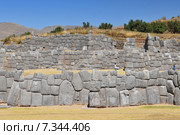 peru - sacsayhuamán (also known as saksaq waman, sacsahuaman or saxahuaman), walled complex near cusco, the former capital of the inca empire.Peru, Cuzco, Sacsayhuaman Inca ruin. Стоковое фото, агентство BE&W Photo / Фотобанк Лори