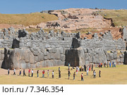 peru - sacsayhuamán (also known as saksaq waman, sacsahuaman or saxahuaman), walled complex near cusco, the former capital of the inca empire.Peru, Cuzco, Sacsayhuaman Inca ruin. Стоковое фото, агентство BE&W Photo / Фотобанк Лори