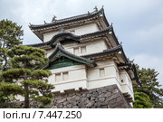 Трехэтажная башня Fujimi-yagura на стенах бывшего замка Эдо (Edo), ныне Императорский Дворец в Токио, Япония (2013 год). Стоковое фото, фотограф Кекяляйнен Андрей / Фотобанк Лори
