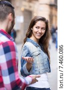 Woman smiling back to stranger. Стоковое фото, фотограф Яков Филимонов / Фотобанк Лори