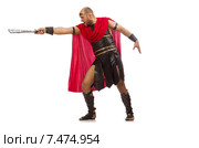 Gladiator holding sword isolated on white. Стоковое фото, фотограф Elnur / Фотобанк Лори