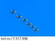 Российские бронированные дозвуковые штурмовики Су-25СМ (Frogfoot). Репетиция парада в честь 70-летия Победы, 2015 год. Москва. Редакционное фото, фотограф Николай Коржов / Фотобанк Лори