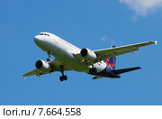 Самолет Airbus A319-111 (OO-SSU) авиакомпании Brussels Airlines перед посадкой в аэропорту Пулково (2015 год). Редакционное фото, фотограф Виктор Карасев / Фотобанк Лори