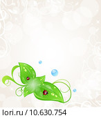 Eco friendly background with green leaves and ladybugs. Стоковая иллюстрация, иллюстратор Oleg Tirunov / PantherMedia / Фотобанк Лори