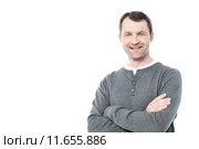 Smiling middle aged man isolated on white. Стоковое фото, фотограф Ishay Botbol / PantherMedia / Фотобанк Лори