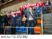 Болельщики ХК "Спартак" Москва на трибунах МСА "Лужники" (2015 год). Редакционное фото, фотограф Сергей Лаврентьев / Фотобанк Лори