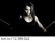 Pale woman with tied arms. Стоковое фото, фотограф Art Konovalov / Фотобанк Лори