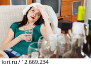 girl having headache. Стоковое фото, фотограф Яков Филимонов / Фотобанк Лори
