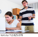 sad spouse and person with internet addiction. Стоковое фото, фотограф Яков Филимонов / Фотобанк Лори