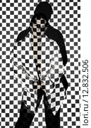 Beautiful woman covered with black and white squares. Стоковое фото, фотограф Art Konovalov / Фотобанк Лори