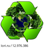 Recycle logo with tree and earth. Eco globe with recycle signs. Стоковое фото, фотограф Tomasz Mikielewicz / PantherMedia / Фотобанк Лори