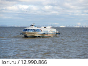 Теплоход на подводных крыльях, следующий из Санкт-Петербурга в Петергоф, в акватории Финского залива (2015 год). Редакционное фото, фотограф Виктор Карасев / Фотобанк Лори