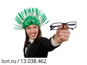 Funny businesswoman in business concept on white. Стоковое фото, фотограф Elnur / Фотобанк Лори